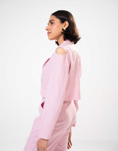 TEXTURED STRIPED CROPPED BLAZER